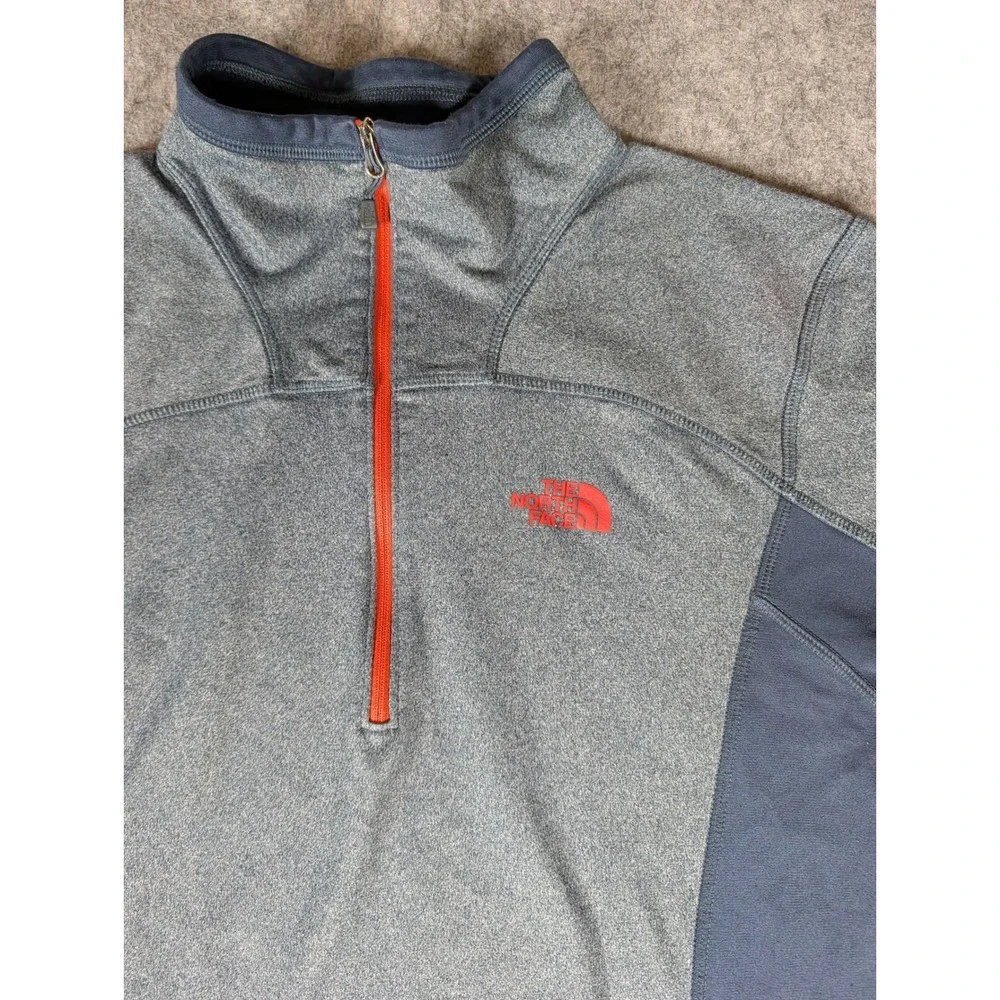 The North Face Mens 1/4 Zip Pullover Heather Grey Navy Blue Orange Logo 5581